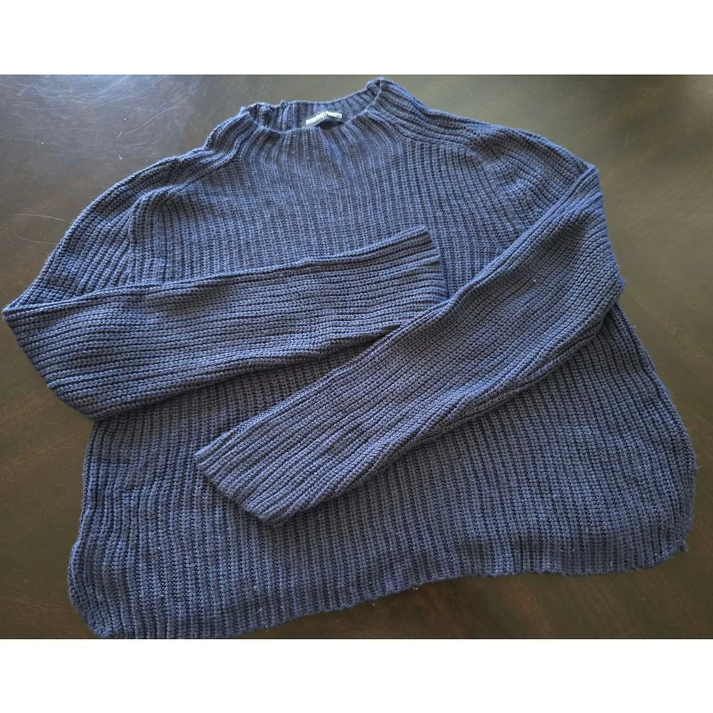 Women's American Apparel Navy Ribbed Crew Neck Crop Knit Sweater L